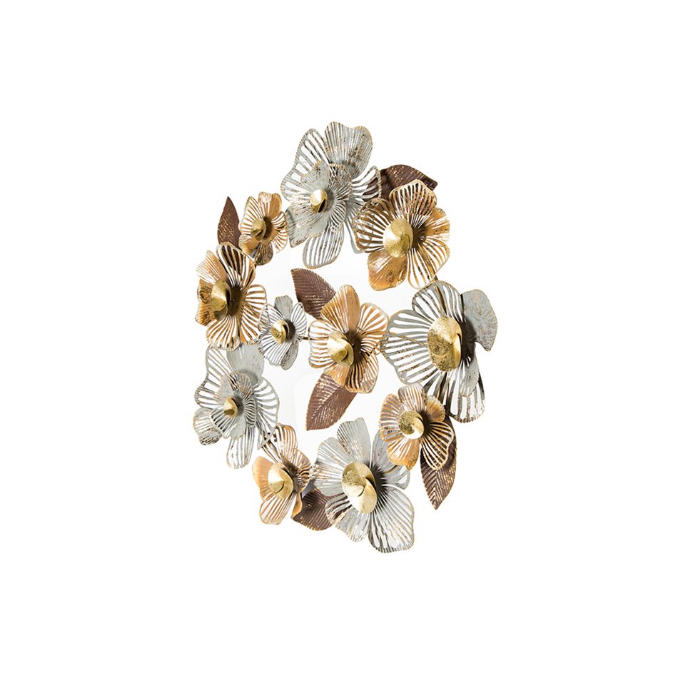 Wall deco Flowers, golden/brown, 78x8x80cm