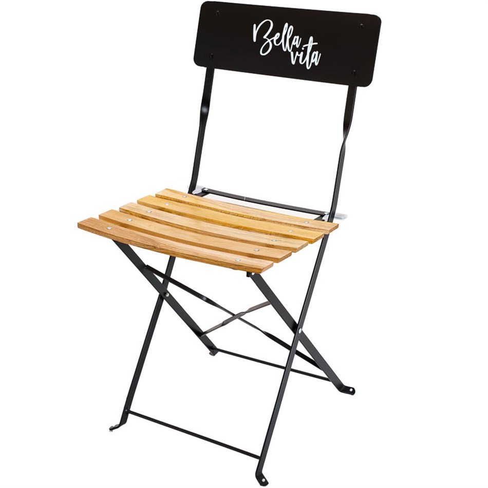 Salokāms krēsls Bella Vita, melns, metāls/koks, 81x42x48cm