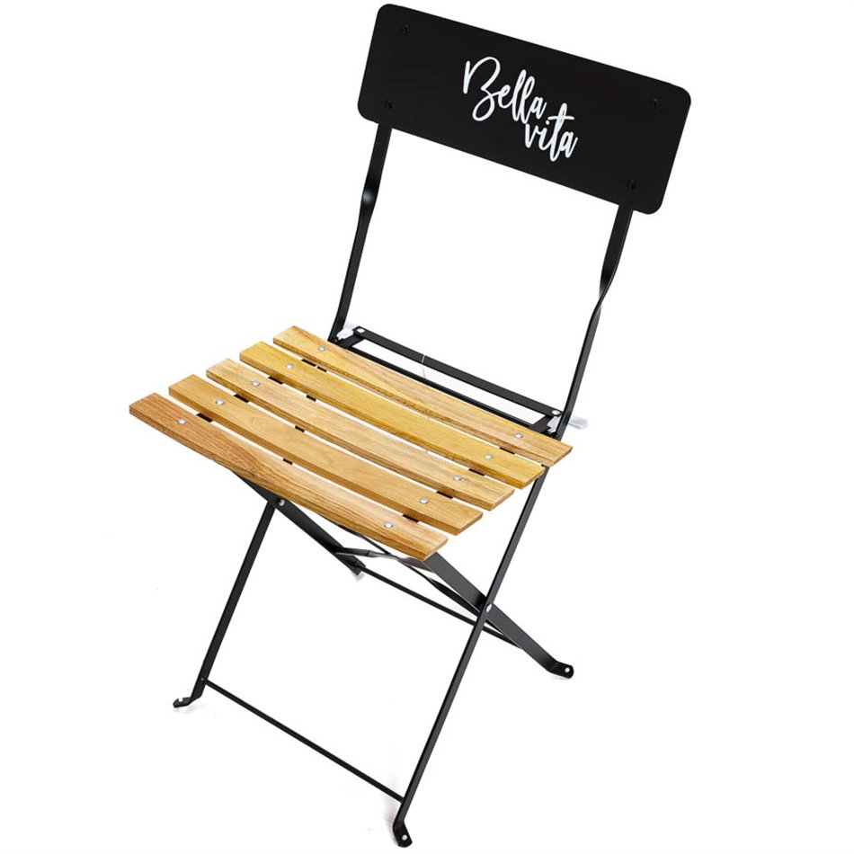 Salokāms krēsls Bella Vita, melns, metāls/koks, 81x42x48cm