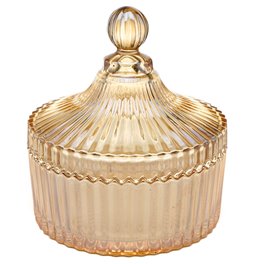 Candy jar with lid, amber colour,glass,  D14x14cm