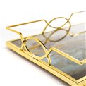 Tray S, metal/glass, golden/brown, 35x25x6cm