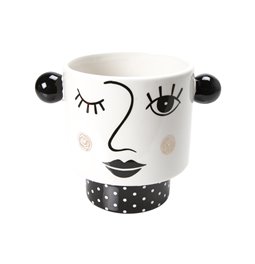 Flowerpot Woman, ceramic, black/white, 22x17x15cm