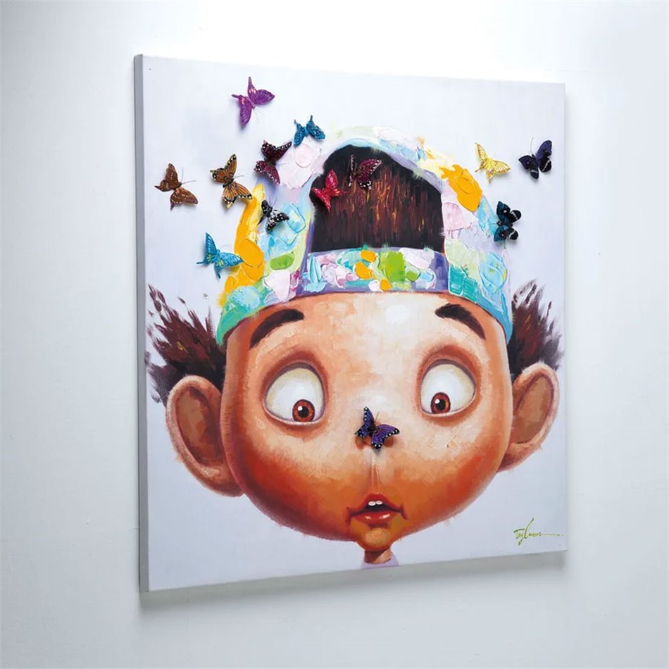 Picture Touched Boy with Butterflys, 100x100cm