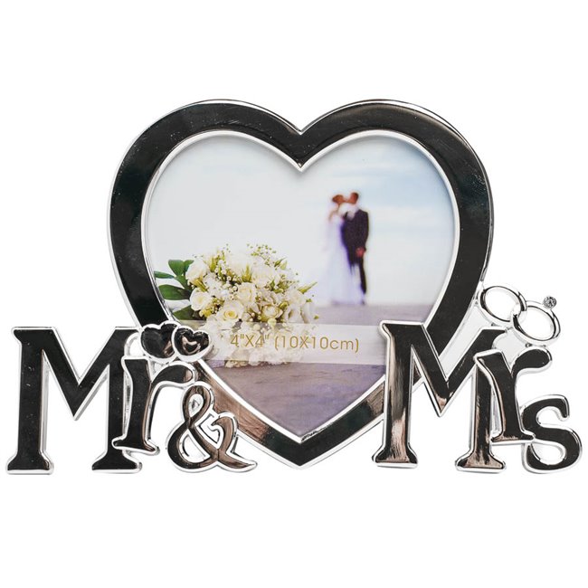Photo frame Wedding, 10x10cm, metal, silver, H12x18cm