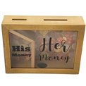 Saving box His and Her money, wooden, 20x15cm