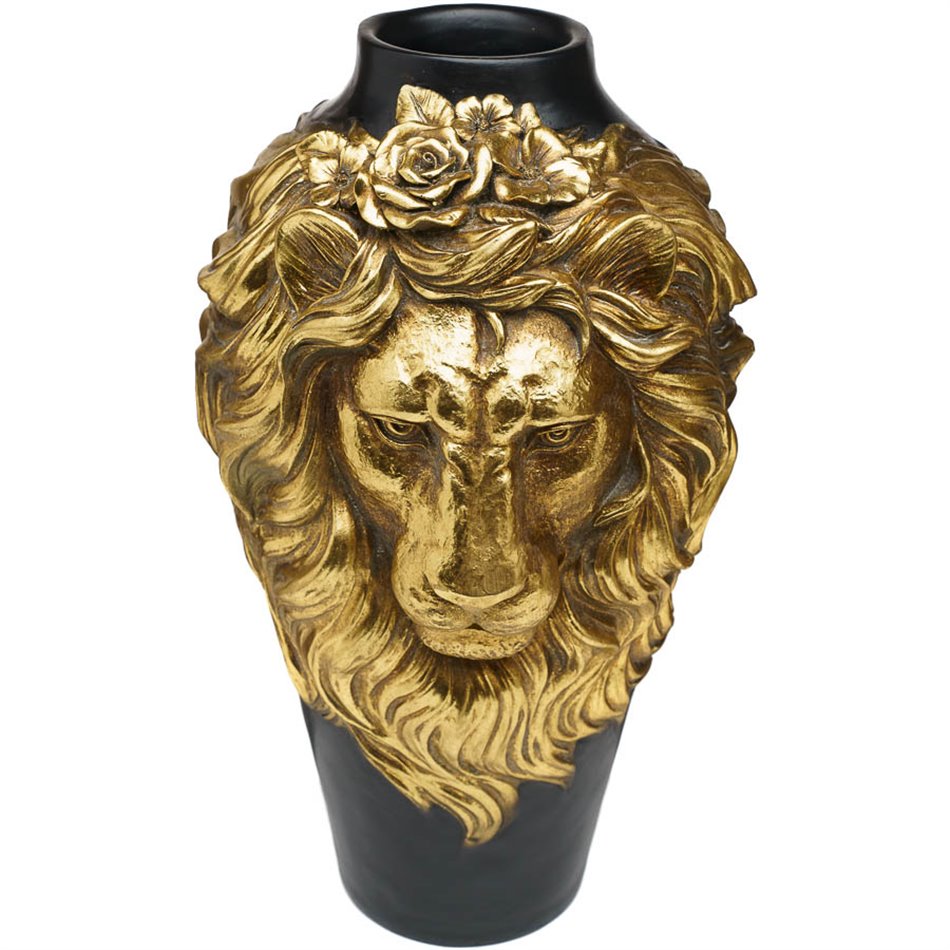 Vāze Lion, melna/zelta,  D22x39cm
