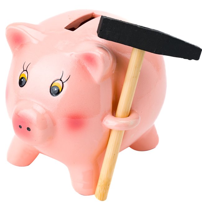 Saving box Pig with hammer, ceramic, keramika, D10.4x12.9cm