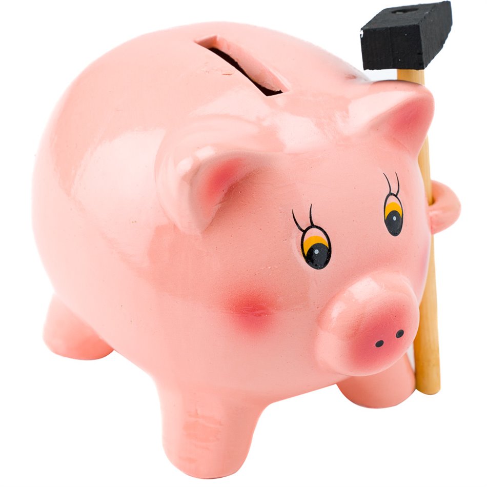 Saving box Pig with hammer, ceramic, keramika, D10.4x12.9cm