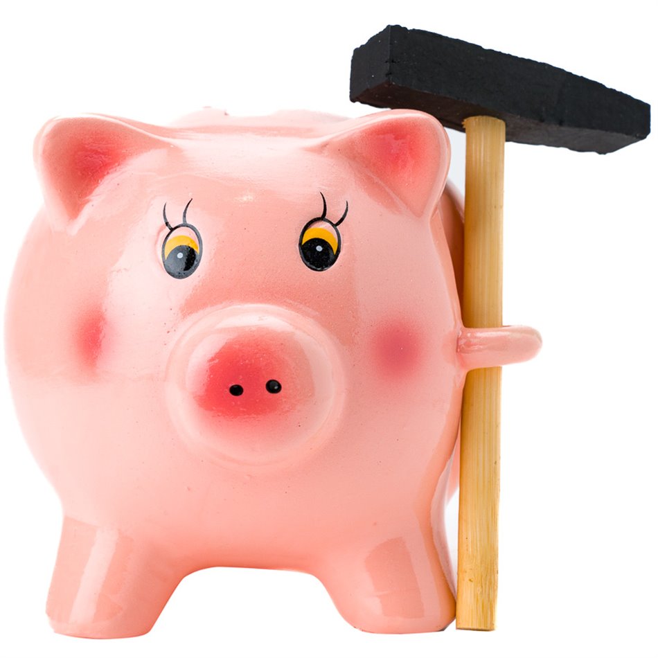 Saving box Pig with hammer, ceramic, keramika, D10.4x12.9cm