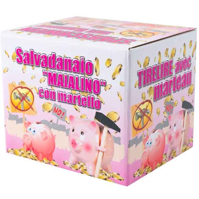 Saving box Pig with hammer, ceramic, keramika, D10.4x12.9cm