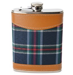Flask Scottish, with leather cover,  H13.5x9.5cm
