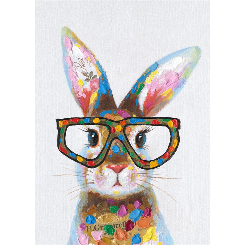 Painting Colourful Bunny with Glasses, 50x70cm