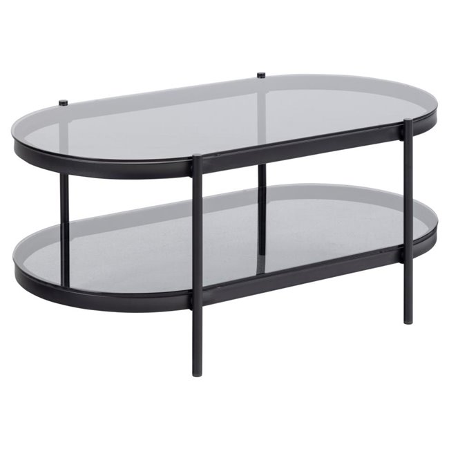 Coffee table Ayonne, black/grey glass top, 95x50x42 cm