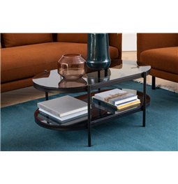 Coffee table Ayonne, black/grey glass top, 95x50x42 cm