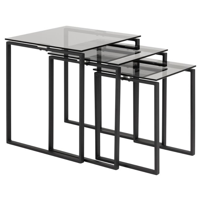 Sānu galdu kompl. Akatri, melns, stikls, H55cm, D50cm