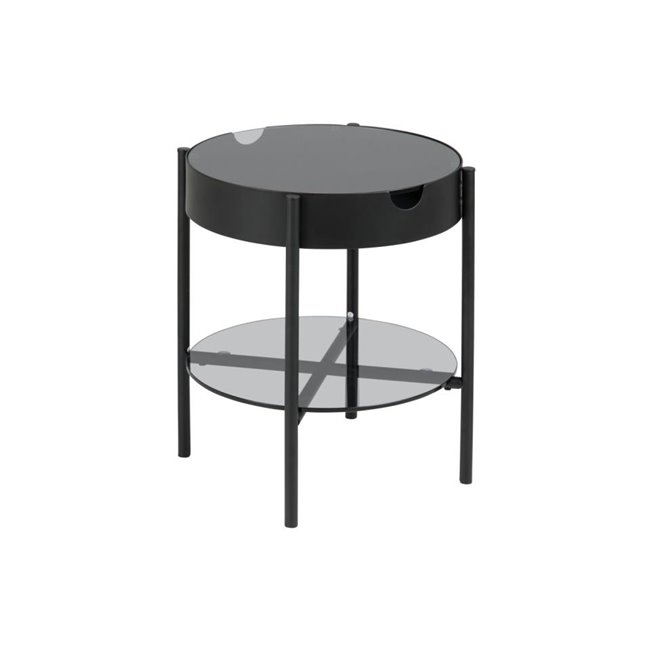 Kafijas galds Atipton, melns/pelēks, stikls, H50cm, D45cm