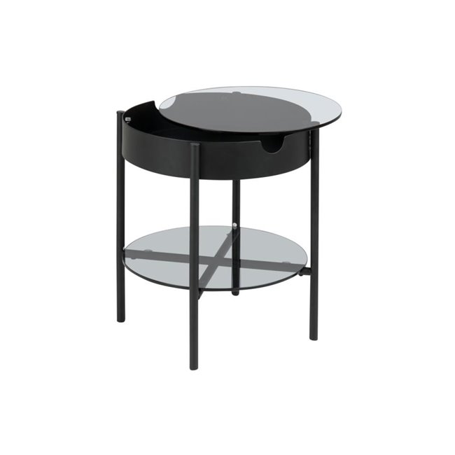 Kafijas galds Atipton, melns/pelēks, stikls, H50cm, D45cm
