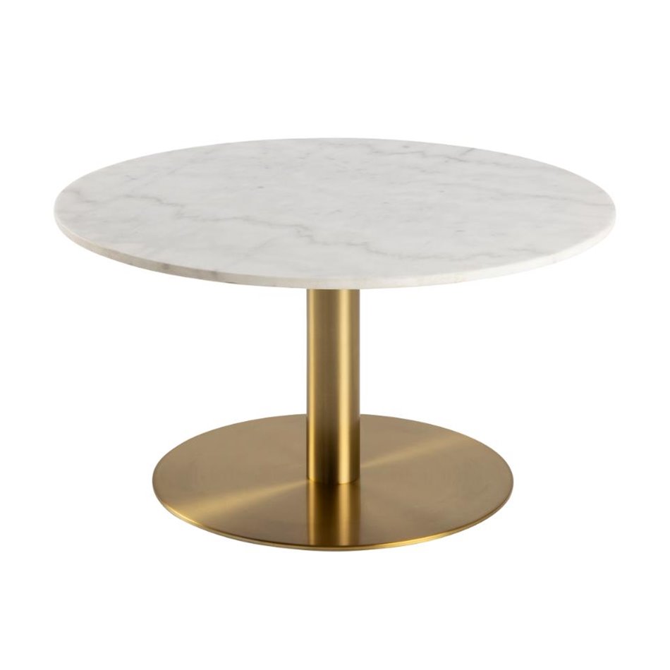 Coffee table Acorby, brass/white, marble, H45cm, D80cm