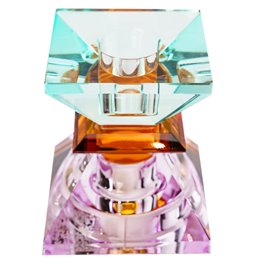 Crystal candleholder, violet/amber/mint, H7.4x6x6cm