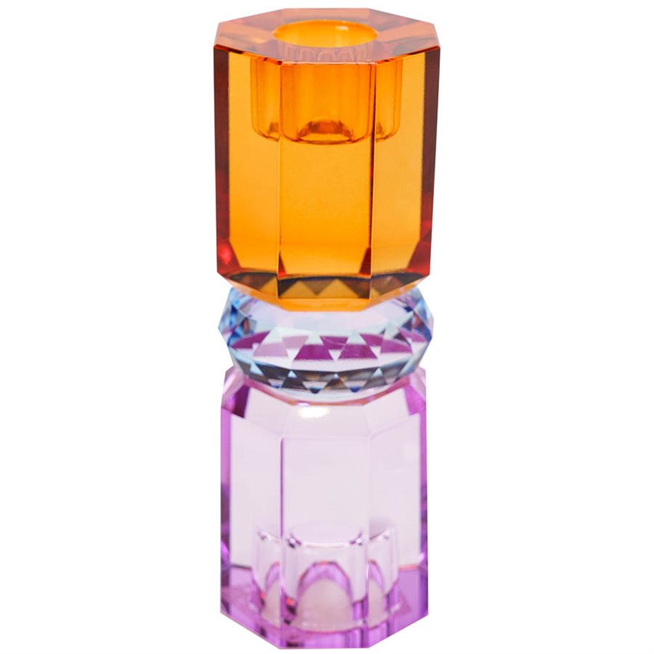 Crystal candleholder, violet/cobolt/amber, H15cm, D5.5cm
