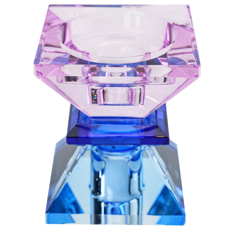 Crystal candleholder, violet/blue/cobalt, H7.4x6x6cm