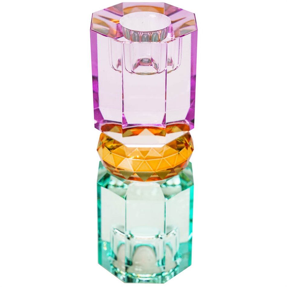 Crystal candleholder, mint/amber/violet,  H14cm, D5.5cm