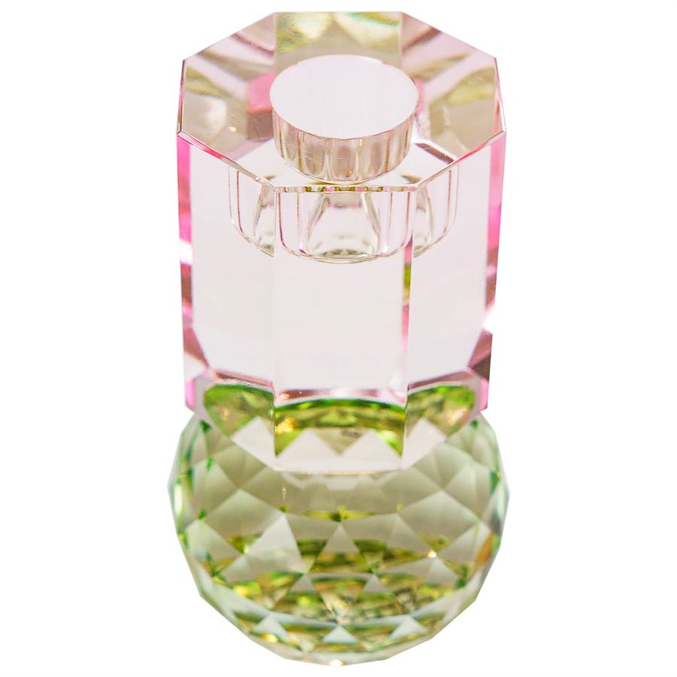 Crystal candleholder, mint/pink, H10.5cm, D6cm