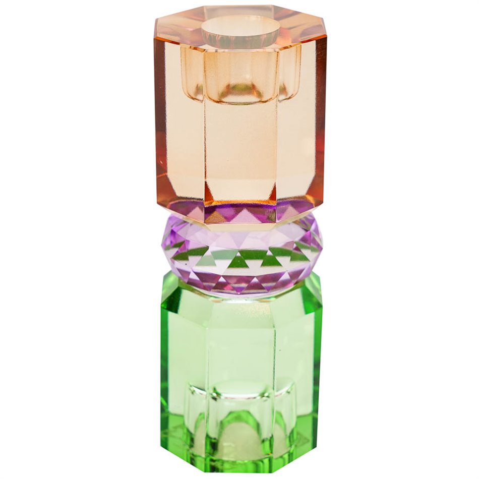 Crystal candleholder, mint/violet/brown, H15cm, D5.5cm