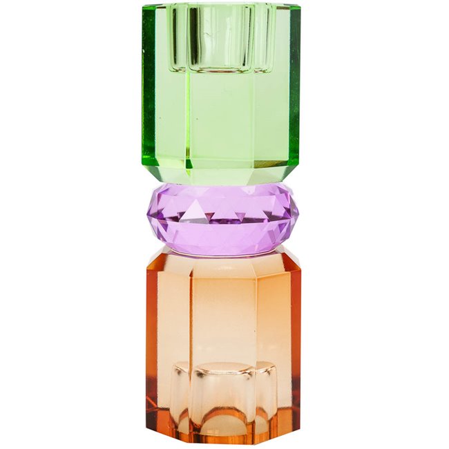Crystal candleholder, mint/violet/brown, H15cm, D5.5cm