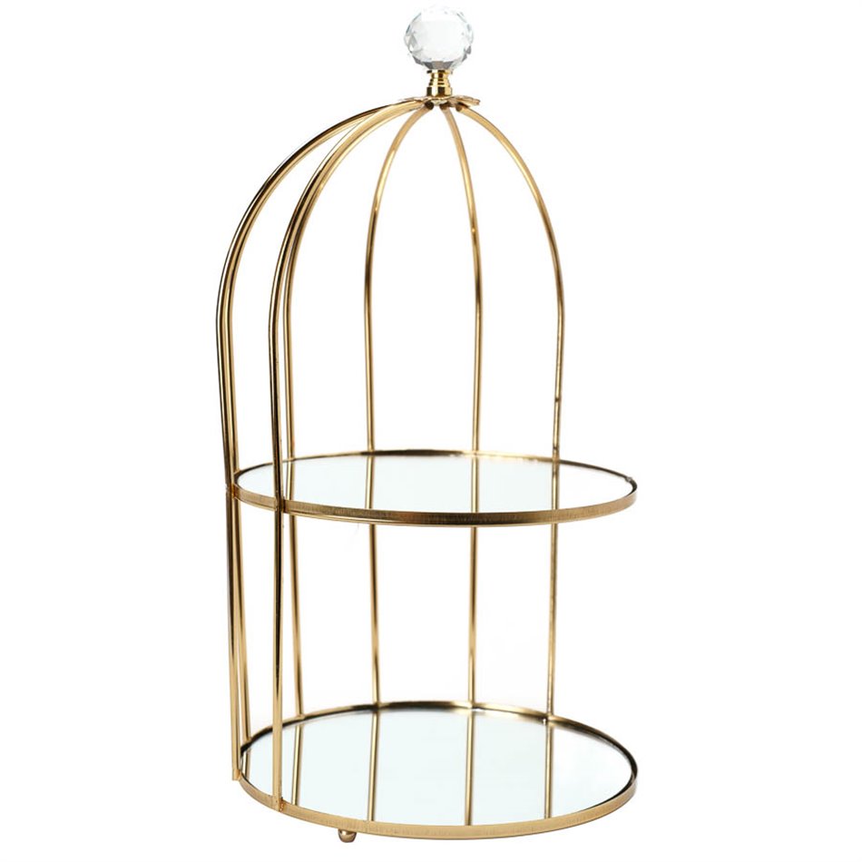 Etagiere 2 tier, metal/mirror, golden, D18x33cm