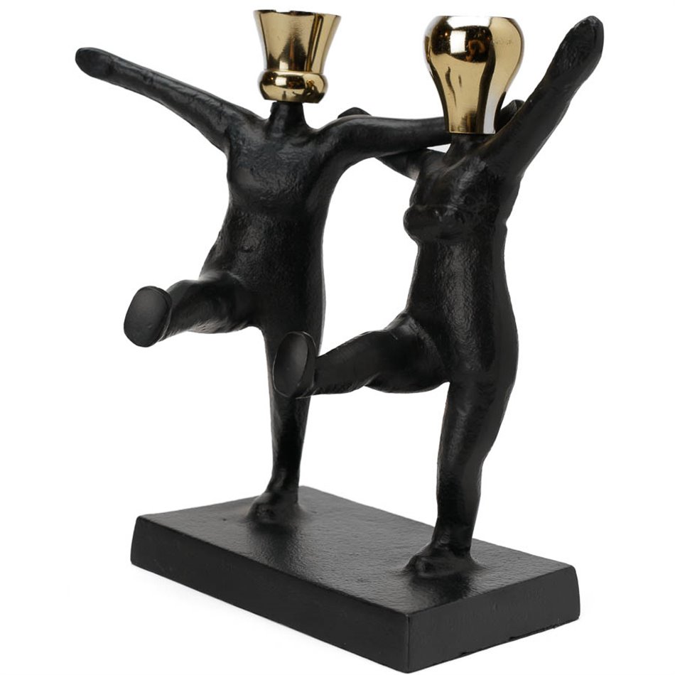 Svečturis Dancing couple, metāls, melns/zelta, 13x23x23cm