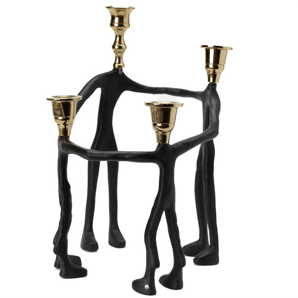 Candle holder Family, metal, black/golden, 24x24x34cm