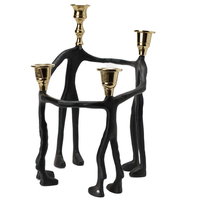 Candle holder Family, metal, black/golden, 24x24x34cm