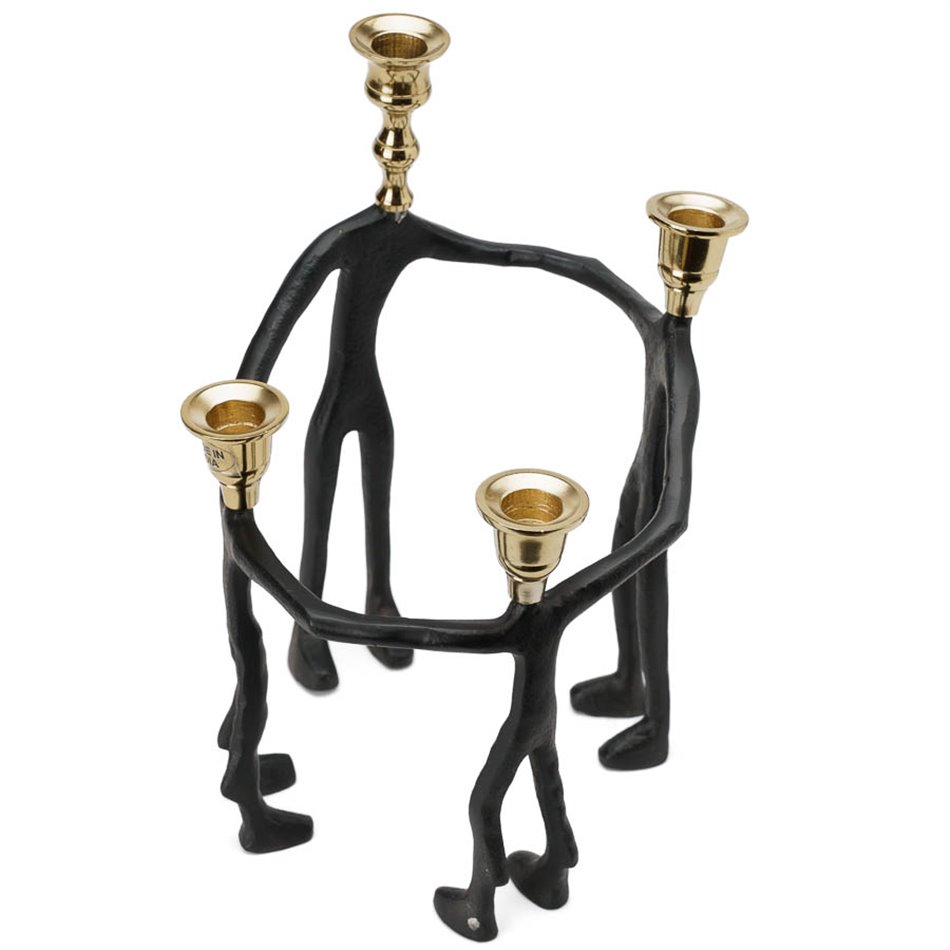 Candle holder Family, metal, black/golden, 24x24x34cm
