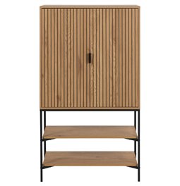 Cabinet Ajai, oak MDF/melamine/black frame, H140x80x40cm