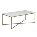 Coffee table Aisma, white, artificial marble/brass colour legs, H46x120x60cm