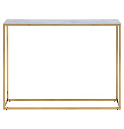 Console table Alis,top glass, white marble look/gold legs, H80.5x110x26cm