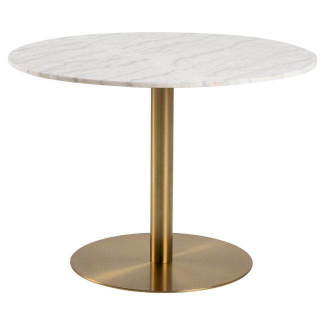 Pusdienu galds Acorby, balts, mākslīgais marmors/misiņa krāsas kājas, H75cm, D105cm