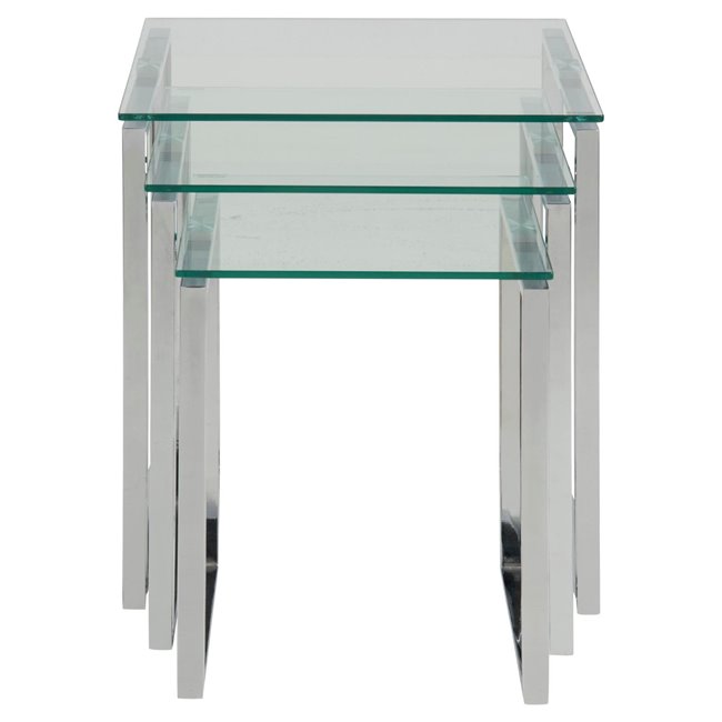 Приставной столик Akatri, компл., 3 шт., стеклянная поверхность/серебряные ножки, H55x50x50cm