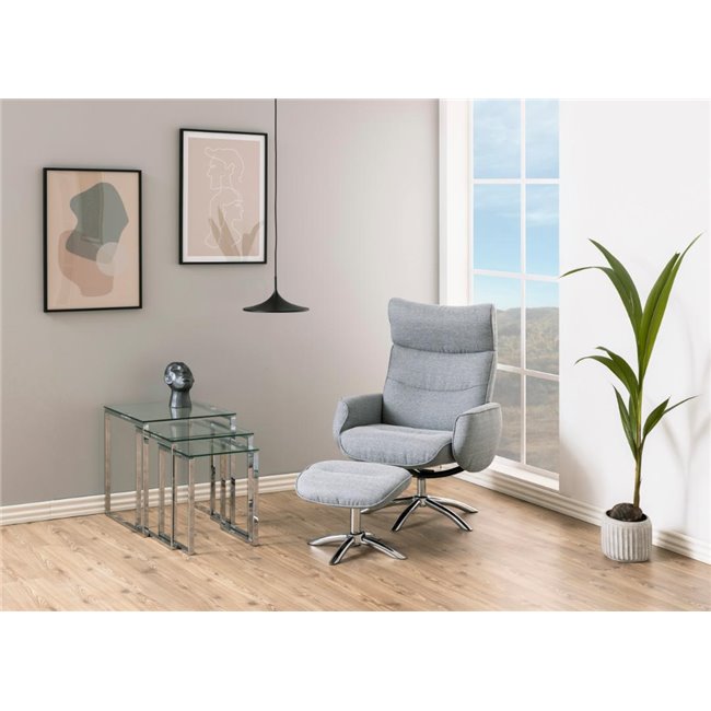 Приставной столик Akatri, компл., 3 шт., стеклянная поверхность/серебряные ножки, H55x50x50cm