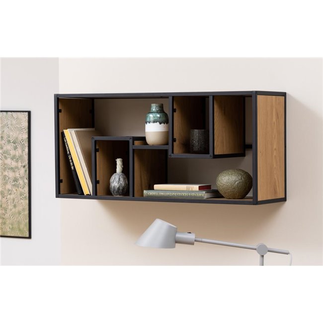 Shelf Aford, oak MDF/black frame, 45x95x30cm