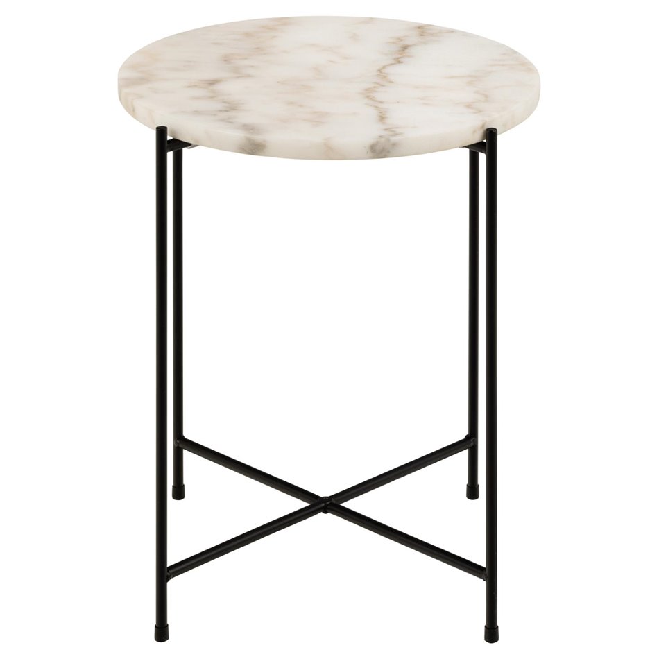 Side table Avila, white, artificial marble/black legs H45xD42cm