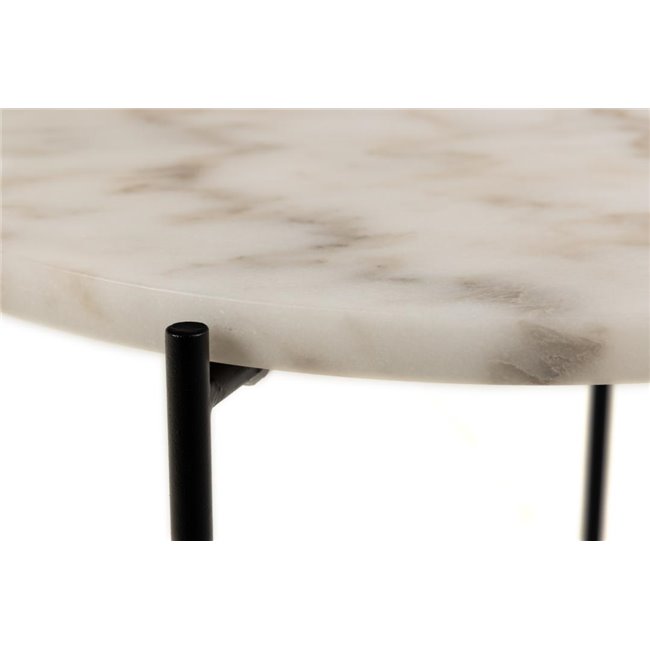 Side table Avila, white, artificial marble/black legs H45xD42cm