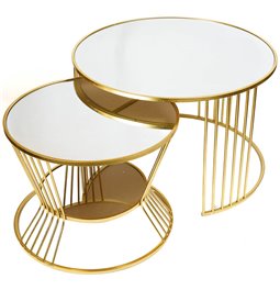 Metal table set 2 Barko, mirror top/golden, 80-60x51-45cm