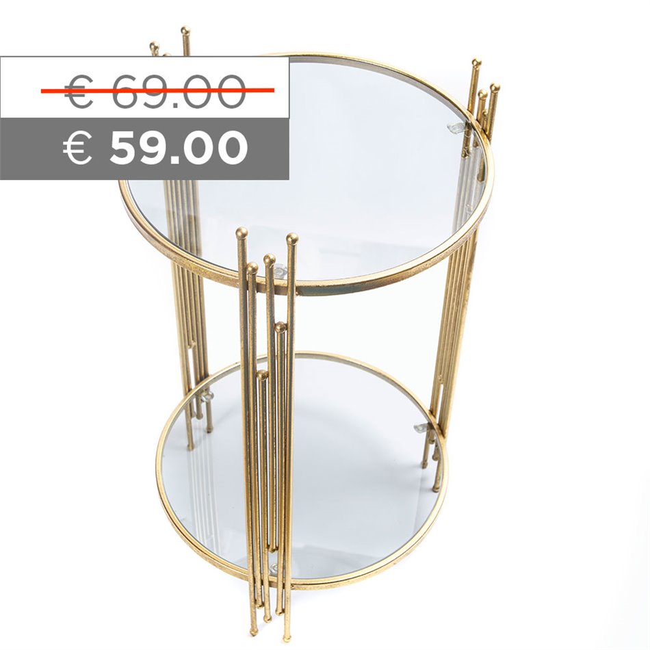 Металлический столик Bampton M, стеклянная столешница, золотого цвета, H62см, D35см