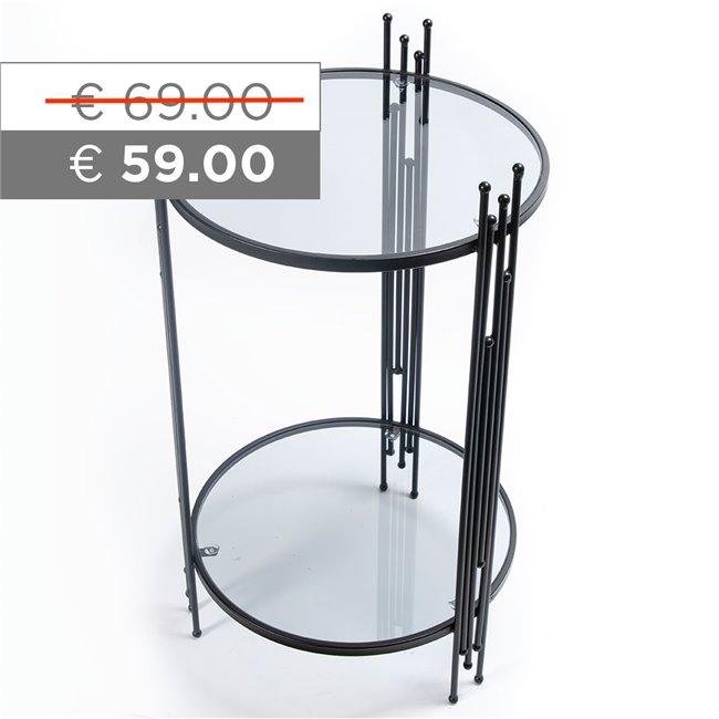 Металлический столик Bampton M, черный, стеклянная столешница, H62см, D35см