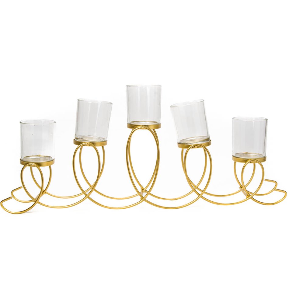 Candle holder Arch x5, metal/glass, golden, 24x50x7cm