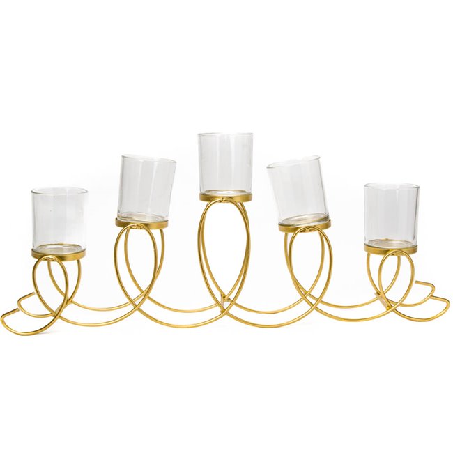Candle holder Arch x5, metal/glass, golden, 24x50x7cm