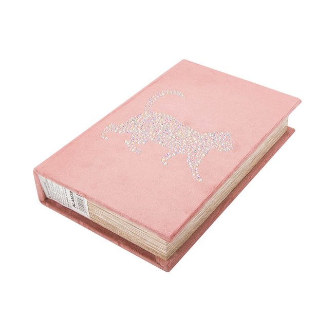 Book box Cat S, velvet, pink,  26x17x5cm