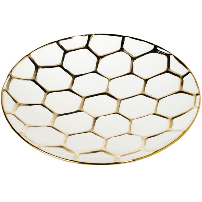 Decorative plate Malva 16, white/ gold, 28x28x3.5cm